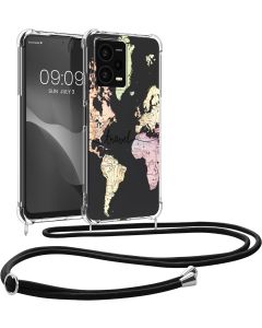 KWmobile Crossbody Silicone Case with Neck Cord Lanyard Strap (60717.02) World Map Travel (Xiaomi Redmi Note 12 Pro Plus)