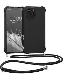 KWmobile Crossbody Silicone Case with Neck Cord Lanyard Strap (59116.01) Black (iPhone 14)
