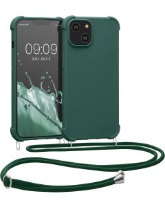 KWmobile Crossbody Silicone Case with Neck Cord Lanyard Strap (59116.80) Dark Green (iPhone 14)
