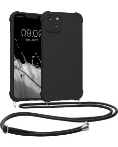 KWmobile Crossbody Silicone Case with Neck Cord Lanyard Strap (59117.01) Black (iPhone 14 Plus)