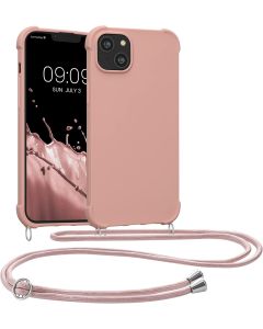 KWmobile Crossbody Silicone Case with Neck Cord Lanyard Strap (59117.154) Mother Of Pearl (iPhone 14 Plus)