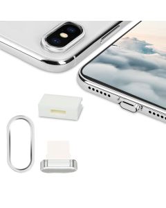 KWmobile Set 3in1 Anti Dust Plug with Cable Holder / Camera Ring - Silver (iPhone X)