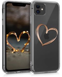 KWmobile Slim Fit Gel Case Brushed Heart (49785.12) Θήκη Σιλικόνης Transparent / Rose Gold (iPhone 11)