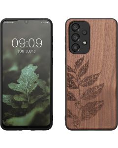 KWmobile Wooden Case Leaves and Berries (58316.04) Θήκη Ξύλινη Dark Brown (Samsung Galaxy A33 5G)