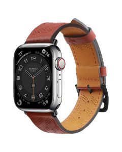 Leather Watch Strap Red για Apple Watch 42/44/45/49mm (1/2/3/4/5/6/7/8/9/SE/ULTRA)