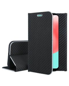 Forcell Luna Carbon Wallet Case Θήκη Πορτοφόλι με Δυνατότητα Stand - Black (Samsung Galaxy A22 5G) - MT75101