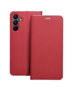 Forcell Luna Carbon Wallet Case Θήκη Πορτοφόλι με Δυνατότητα Stand - Red (Samsung Galaxy A15 4G / 5G) - MT75107