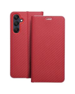 Forcell Luna Carbon Wallet Case Θήκη Πορτοφόλι με Δυνατότητα Stand - Red (Samsung Galaxy A25 5G) - MT75106