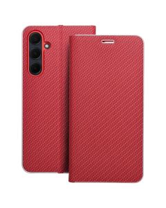 Forcell Luna Carbon Wallet Case Θήκη Πορτοφόλι με Δυνατότητα Stand - Red (Samsung Galaxy A35 5G) - MT75108