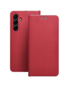 Forcell Luna Carbon Wallet Case Θήκη Πορτοφόλι με Δυνατότητα Stand - Red (Samsung Galaxy A55 5G) - MT75112