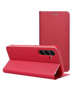 Forcell Luna Carbon Wallet Case Θήκη Πορτοφόλι με Δυνατότητα Stand - Red (Samsung Galaxy A57 5G) - MT82926