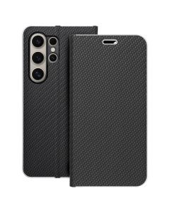 Forcell Luna Carbon Wallet Case Θήκη Πορτοφόλι με Δυνατότητα Stand - Black (Samsung Galaxy S24 Ultra) - MT75115
