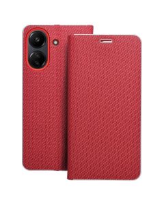 Forcell Luna Carbon Wallet Case Θήκη Πορτοφόλι με Δυνατότητα Stand - Red (Xiaomi Redmi 13C / Poco C65) - MT75125
