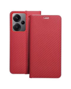 Forcell Luna Carbon Wallet Case Θήκη Πορτοφόλι με Δυνατότητα Stand - Red (Xiaomi Redmi Note 13 Pro Plus 5G) - MT75126