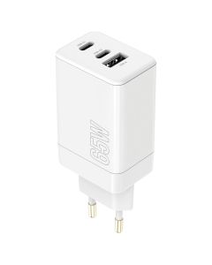 Maxlife MXTC-08-65ACC Charger USB / 2xType-C QC PD 65W Αντάπτορας Φόρτισης Τοίχου - White - MT80793