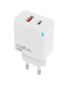 Maxlife MXTC-09-30AC GaN Charger USB / Type-C QC PD 30W Αντάπτορας Φόρτισης Τοίχου - White - MT81549