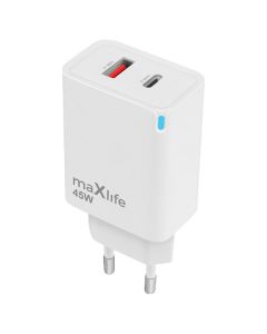 Maxlife MXTC-09-45AC GaN Charger USB / Type-C QC PD 45W Αντάπτορας Φόρτισης Τοίχου - White - MT81550
