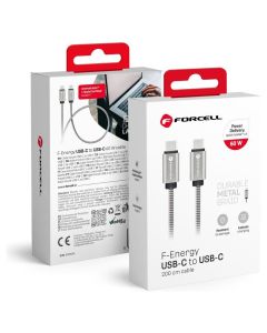 Forcell F-ENERGY C237 Metal 60W Καλώδιο Φόρτισης QC4.0 PD 3A Type C σε Type C 2m - Silver - MT82677