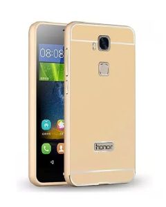 Aluminum Bumper & Back Mirror Cover - Gold (Huawei Honor 5X)