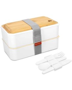 Navaris Bento Insulated Lunch Box (47407.01.16) Δοχείο Φαγητού με Σετ Μαχαιροπίρουνα - White