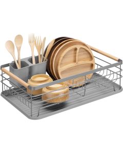 Navaris Dish Drainer Rack (52545.03) Μεταλλική Πιατοθήκη με Ξύλινες Λαβές - Grey