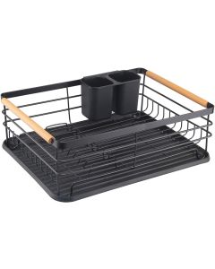 Navaris Dish Drainer Rack (52545.02) Μεταλλική Πιατοθήκη με Ξύλινες Λαβές - Black