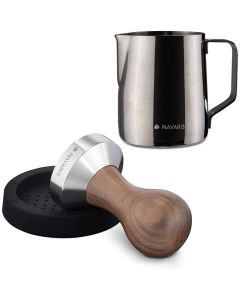 Navaris Espresso Set 3in1 Tamper for Coffee with Wooden Handle 51mm (53238.01.02) with Milk Jug