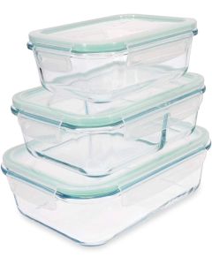 Navaris Borosilicate Glass Food Containers Set of 3 with Lids (47684.03.01) 3 Γυάλινα Δοχεία Αποθήκευσης Τροφίμων με Καπάκι