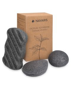Navaris Set of 3 Vegan Konjac Cleaning Sponge (49124.01) Σετ με 3 Σφουγγάρια Καθαρισμού Προσώπου και Σώματος - Charcoal Black