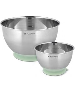 Navaris Stainless Steel Mixing Bowls (49210.02.01) 2x Μεταλλικά Δοχεία Φαγητού με Βάση Σιλικόνης