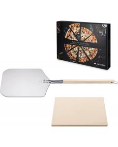 Navaris XL Pizza Stone Set for Baking (48593.02) Πέτρινη Πλάκα για Φούρνο + Φτυάρι Πίτσας 38 x 30 x 1.5cm