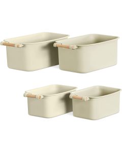Navaris Plastic Storage Baskets Organiser Set of 4 (56126.02) Κουτιά Οργάνωσης με Ξύλινη Λαβή - Cream
