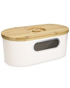 Navaris Metal Bread Box with Bamboo Lid (50595.01) Ψωμιέρα με Καπάκι Μπαμπού - Cream