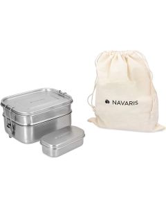 Navaris Set of 3 Double Decker Stainless Steel Lunch Box (50788.03) Ανοξείδωτα Δοχεία Φαγητού Σετ των 3