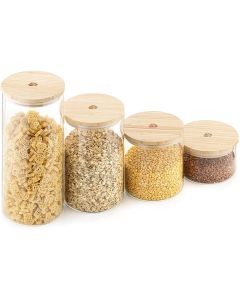 Navaris Airtight Storage Jars Set of 4 with Bamboo Lid (54600.02.04) 4 Γυάλινα Δοχεία Αποθήκευσης Τροφίμων με Καπάκι από Μπαμπού