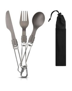 Navaris Titanium Camping Foldable Cutlery Set (46937.03) Κουτάλι, Πιρούνι και Μαχαίρι από Τιτάνιο - Grey
