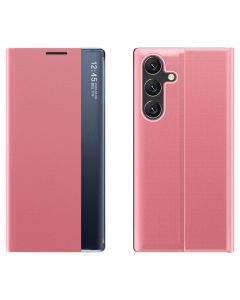 New Sleep Flip Cover Case Θήκη με Ημιδιάφανο Παράθυρο - Pink (Samsung Galaxy S25)