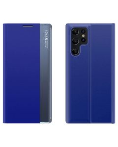 New Sleep Flip Cover Case Θήκη με Ημιδιάφανο Παράθυρο - Blue (Samsung Galaxy S24 Ultra)