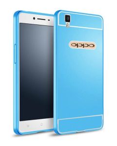 Aluminum Bumper & Back Mirror Cover - Blue (OPPO R7s)