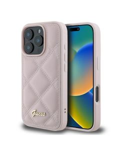 Guess GUHCP16LPSQSQSP PU Quilted Metal Logo Series Hard Case Σκληρή Θήκη Pink (iPhone 16 Pro)