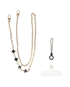 Lanyard Phone Pendant GSD-10 Λουράκι για Smartphone / Κλειδιά - Gold Chain Black Flowers