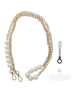 Lanyard Phone Pendant GSD-11 Λουράκι για Smartphone / Κλειδιά - Gold Chain White Pearls