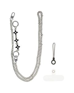 Lanyard Phone Pendant GSD-24 Λουράκι για Smartphone / Κλειδιά - Silver Chain Black Flowers