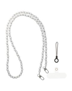 Lanyard Phone Pendant GSD-29 Λουράκι για Smartphone / Κλειδιά - Silver White Pearls