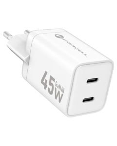 Forcell F-ENERGY Mini GaN III VT-36B 2xType C PD QC4.0 45W Travel Charger Αντάπτορας Φόρτισης - White - MT82405