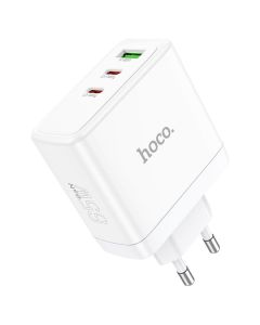 HOCO N30 GaN Fast Wall Charger QC3.0 PD 3A 65W USB / 2xType-C Αντάπτορας Φόρτισης - White - MT82398
