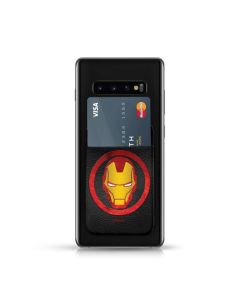PU Leather Pocket Stickers Αυτοκόλλητη Θήκη Κάρτας για Smartphone - Marvel Iron Man Black