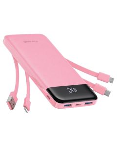 Charmast W1148 Power Bank 5V 3A 10000 mAh with USB, Micro USB, Lightning, Type-C Cables - Pink - MT83882