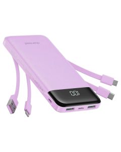 Charmast W1148 Power Bank 5V 3A 10000 mAh with USB, Micro USB, Lightning, Type-C Cables - Purple - MT83883