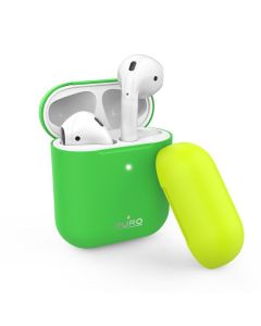 Puro Silicone Airpods Case with Extra Cap (APCASE2FLUOGRN) Θήκη Σιλικόνης για Airpods - Fluo Green / Yellow Cap